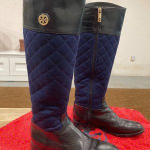 Tory Burch NAVY quilted riding boots